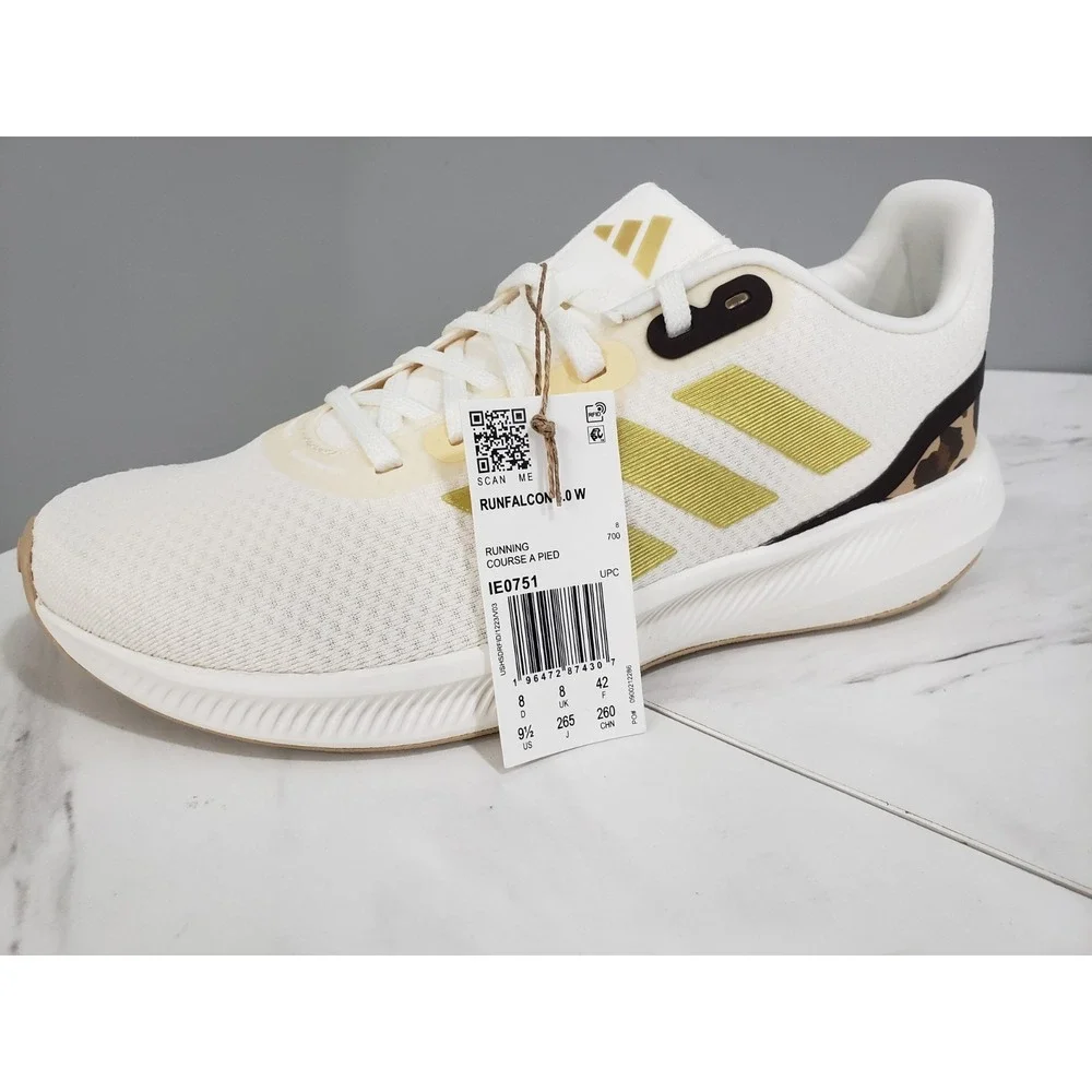 NEW NO BOX Adidas Runfalcon 3.0‎ Size 9.5 White Leopard Print Running Shoes